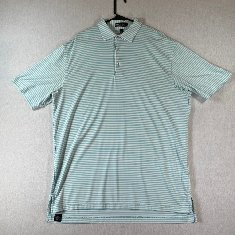Peter Millar Polo Mens L Summer Comfort Blue White Striped Golf Performance
